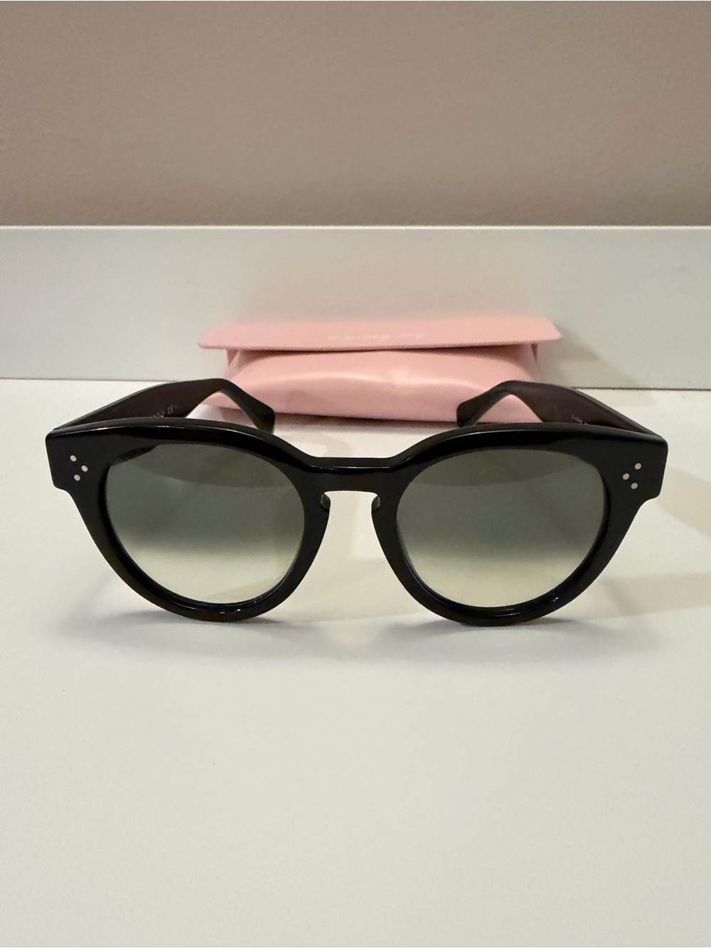 CELINE Thin Preppy Sunglasses Black CL 41049/S 807 XM Round Acetate Phoebe Philo